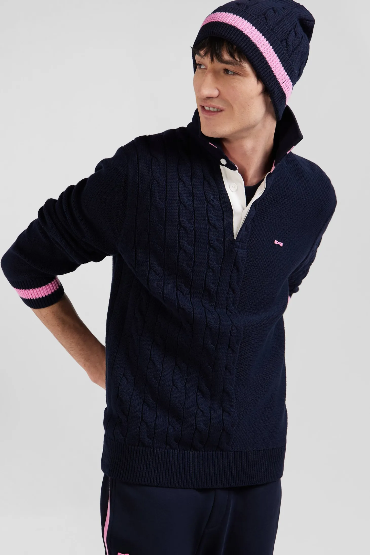 Pull col maillot en coton bleu marine coupe Regular