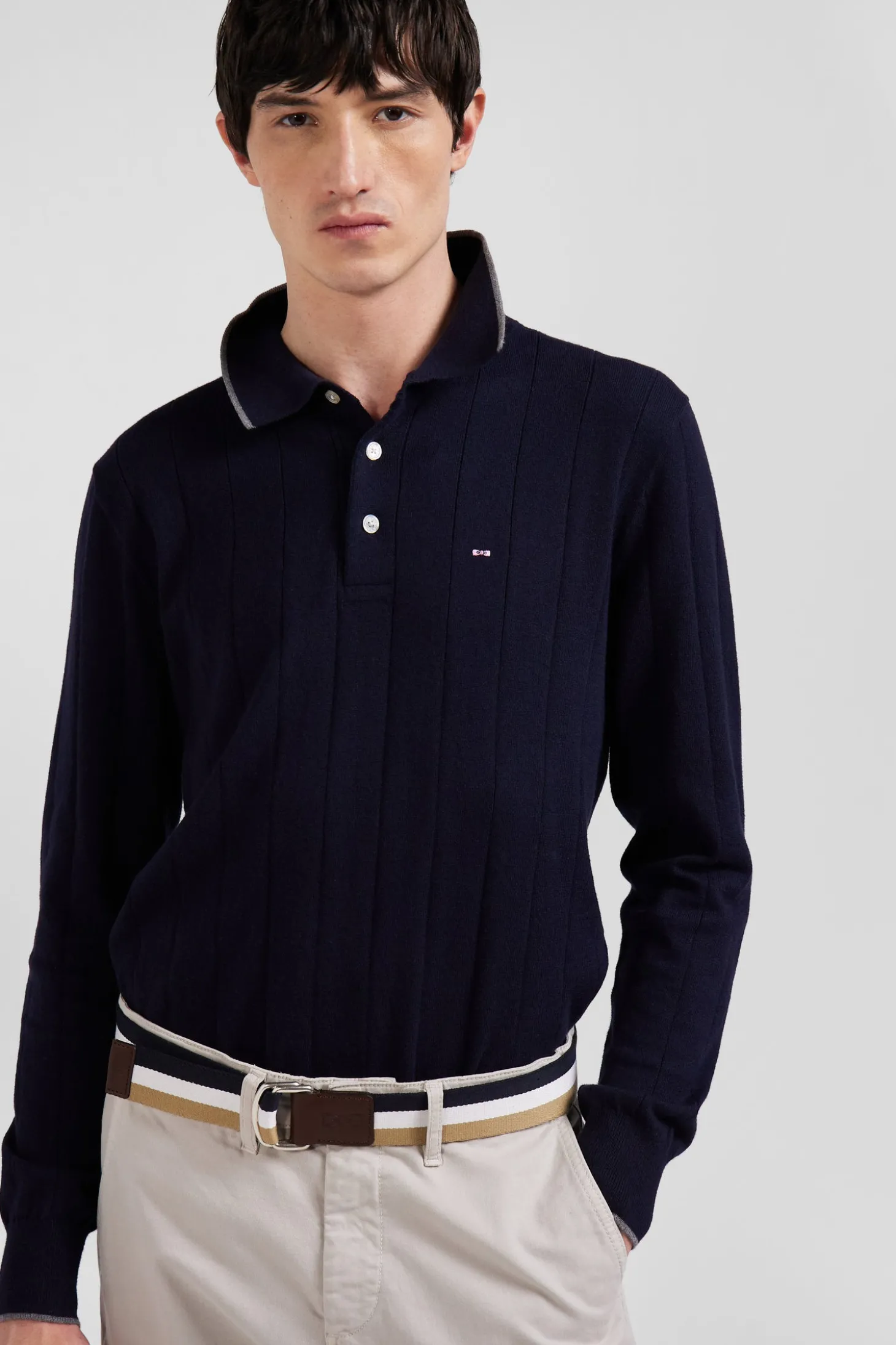 Pull col maillot en coton et cachemire bleu marine coupe Regular