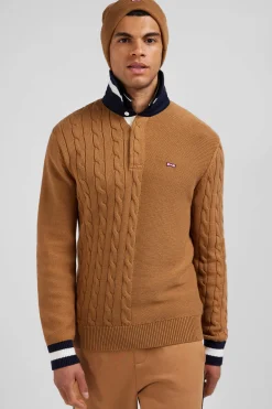 Pull col maillot en coton camel coupe Regular