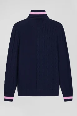 Pull col maillot en coton bleu marine coupe Regular