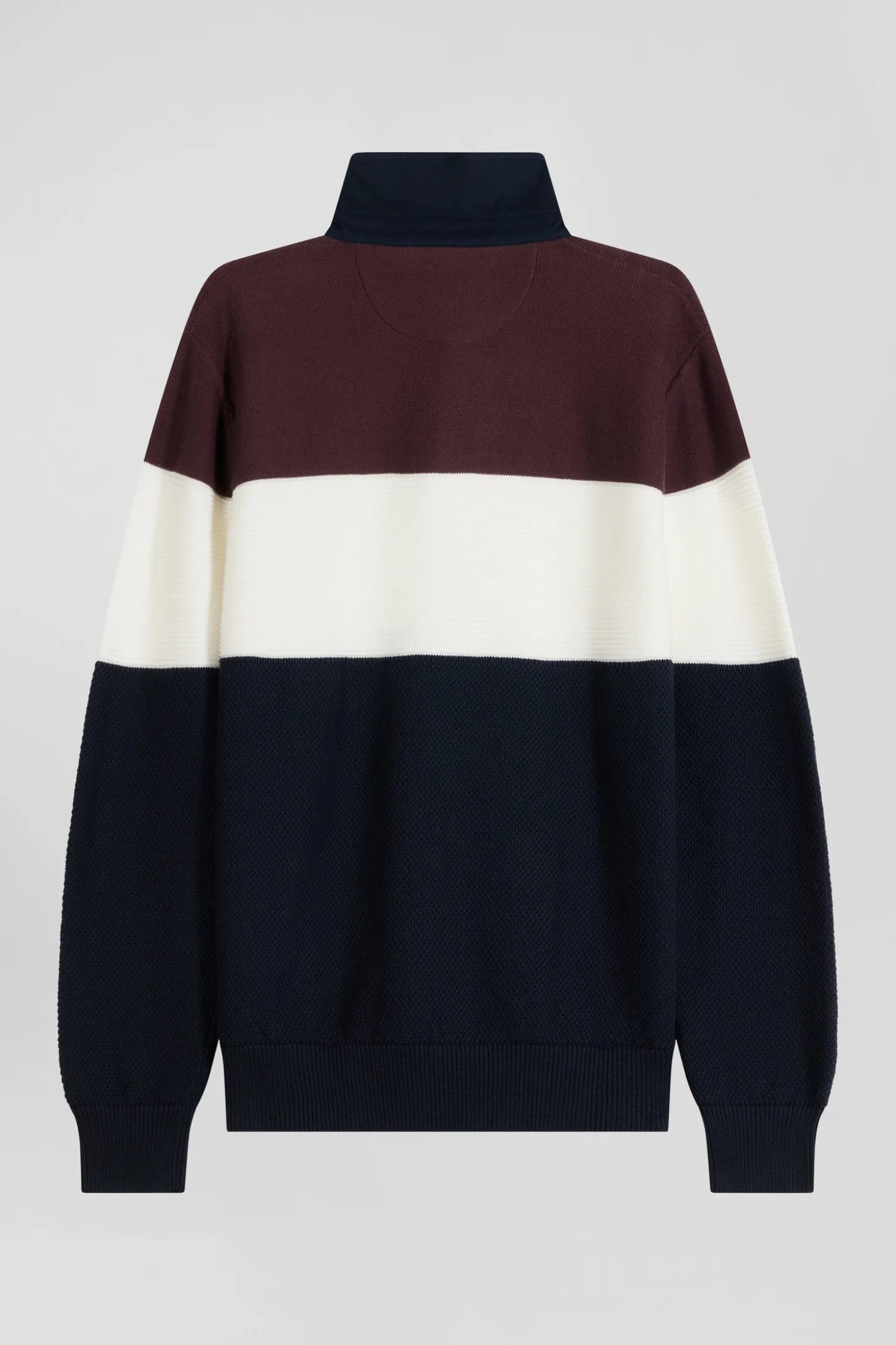 Pull col maillot en coton bordeaux à jeux de maille coupe Regular