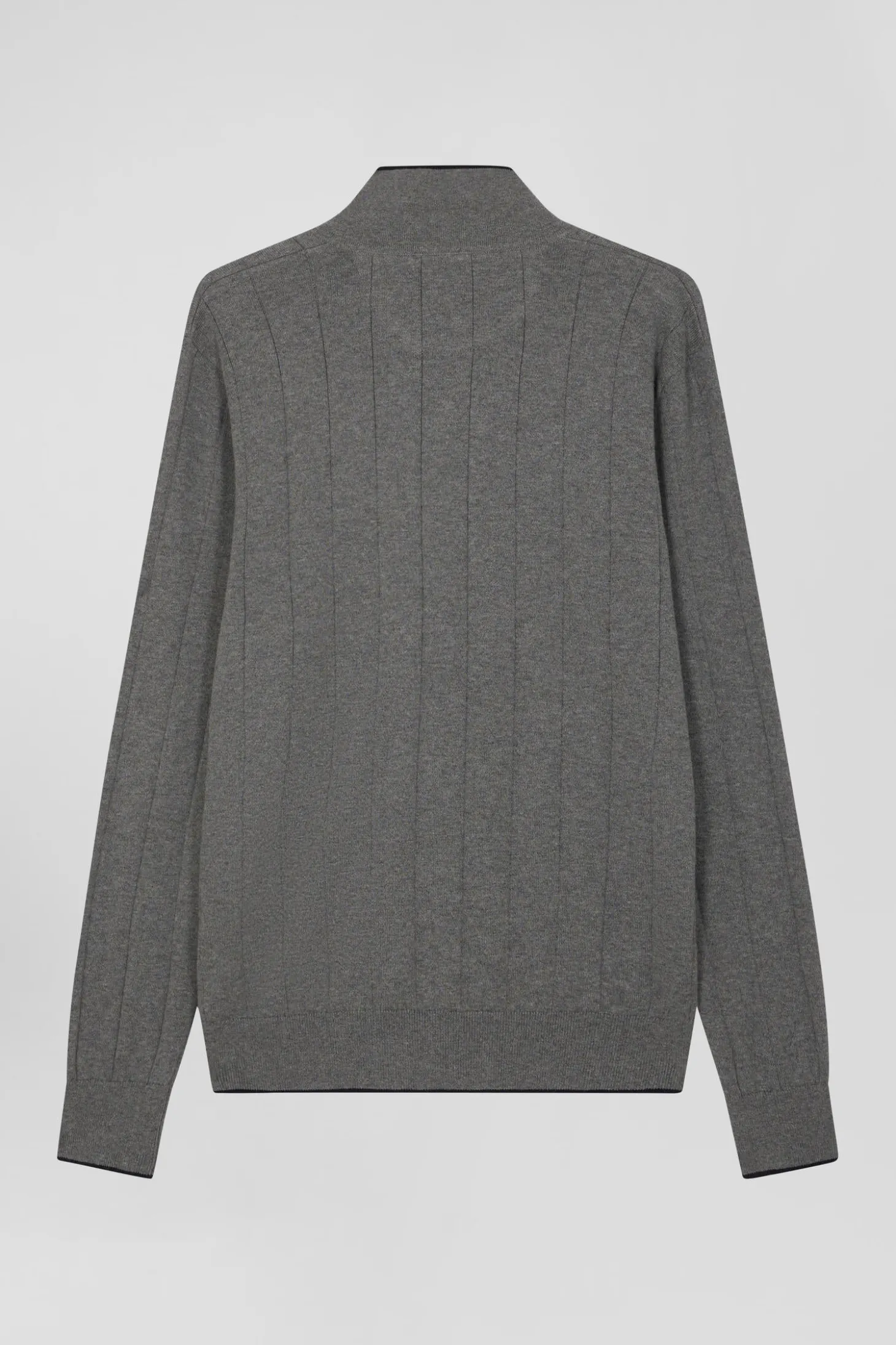 Pull col maillot en coton et cachemire gris coupe Regular