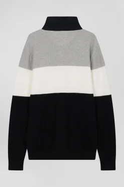 Pull col maillot en coton gris à jeux de maille coupe Regular