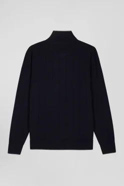 Pull col maillot en coton et cachemire bleu marine coupe Regular