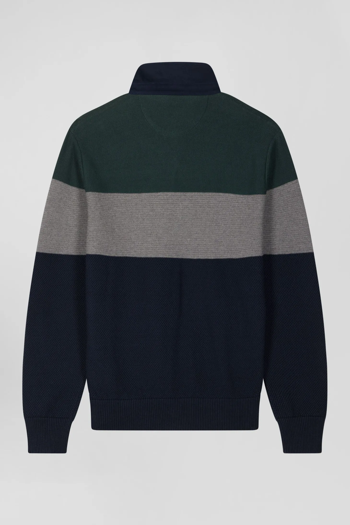 Pull col maillot en coton vert à jeux de maille coupe Regular
