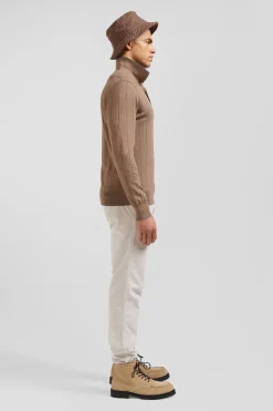 Pull col maillot en coton et cachemire marron coupe Regular