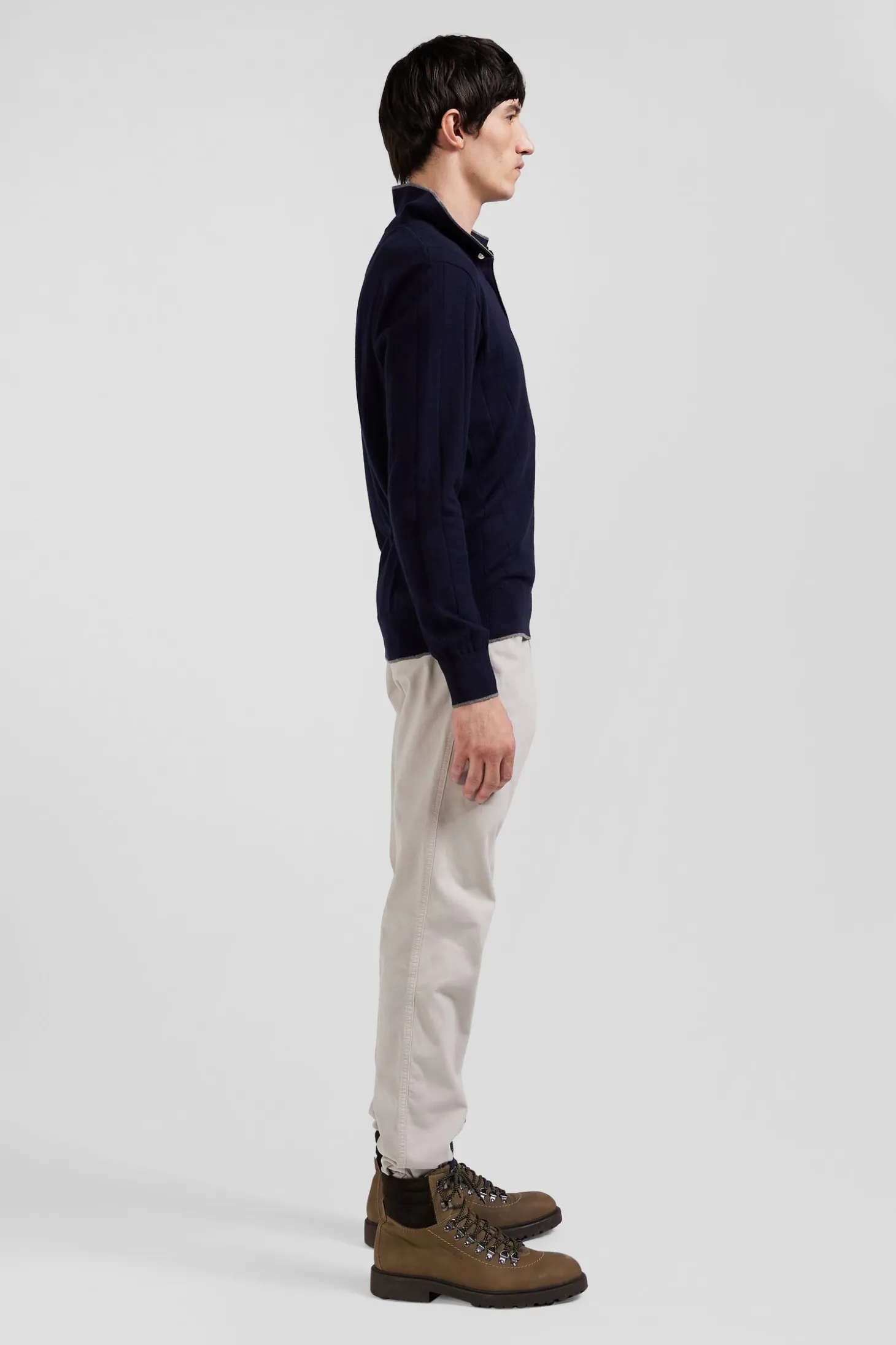 Pull col maillot en coton et cachemire bleu marine coupe Regular