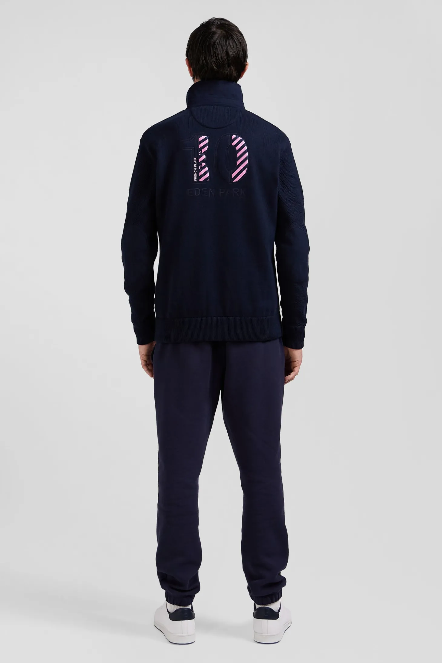 Pull col maillot en coton bleu marine coupe Regular broderie 10