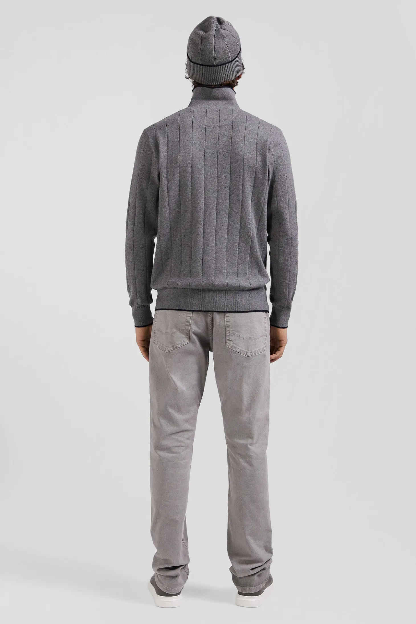 Pull col maillot en coton et cachemire gris coupe Regular