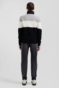 Pull col maillot en coton gris à jeux de maille coupe Regular