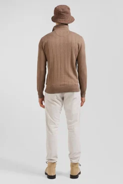 Pull col maillot en coton et cachemire marron coupe Regular