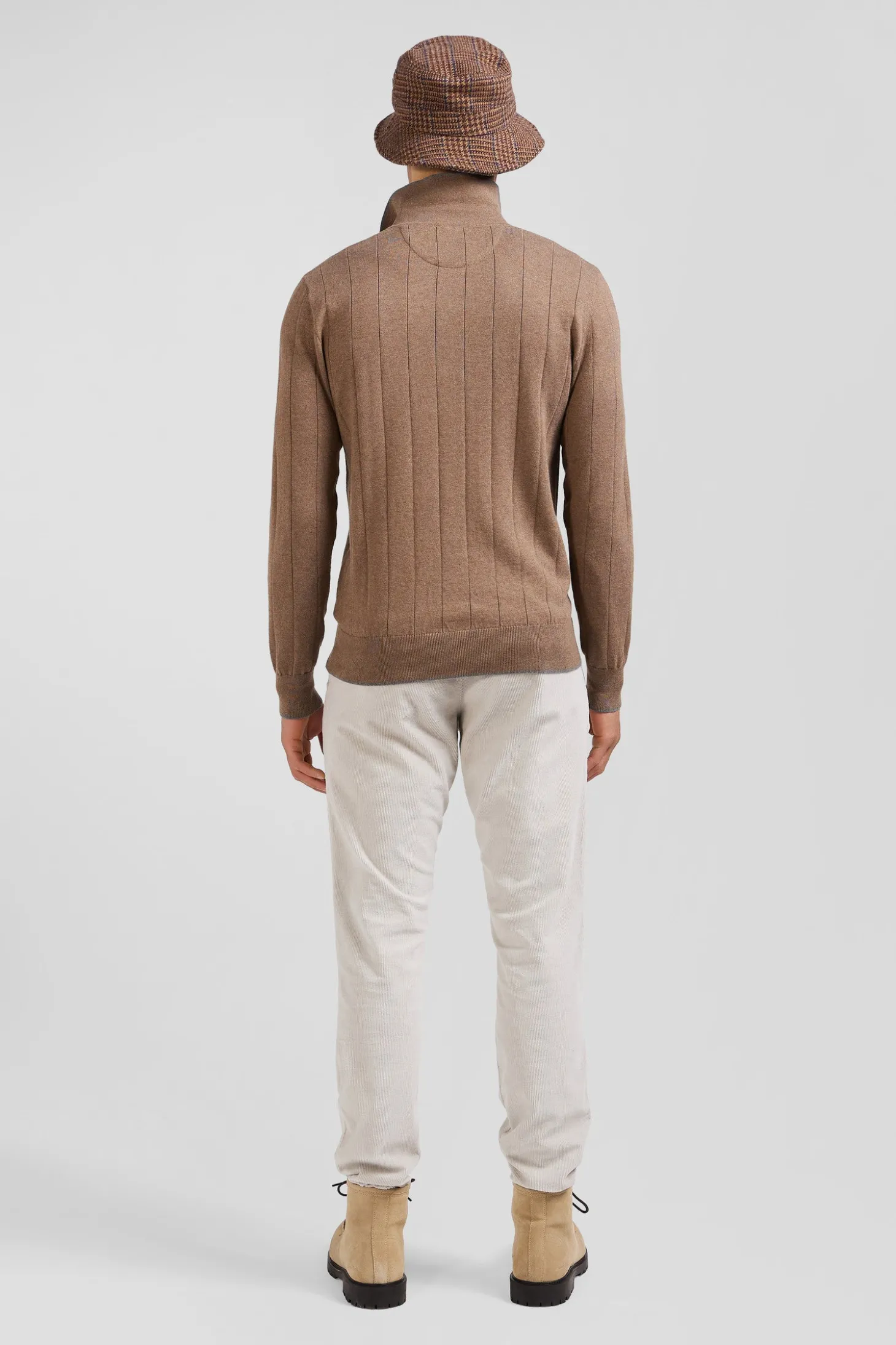 Pull col maillot en coton et cachemire marron coupe Regular