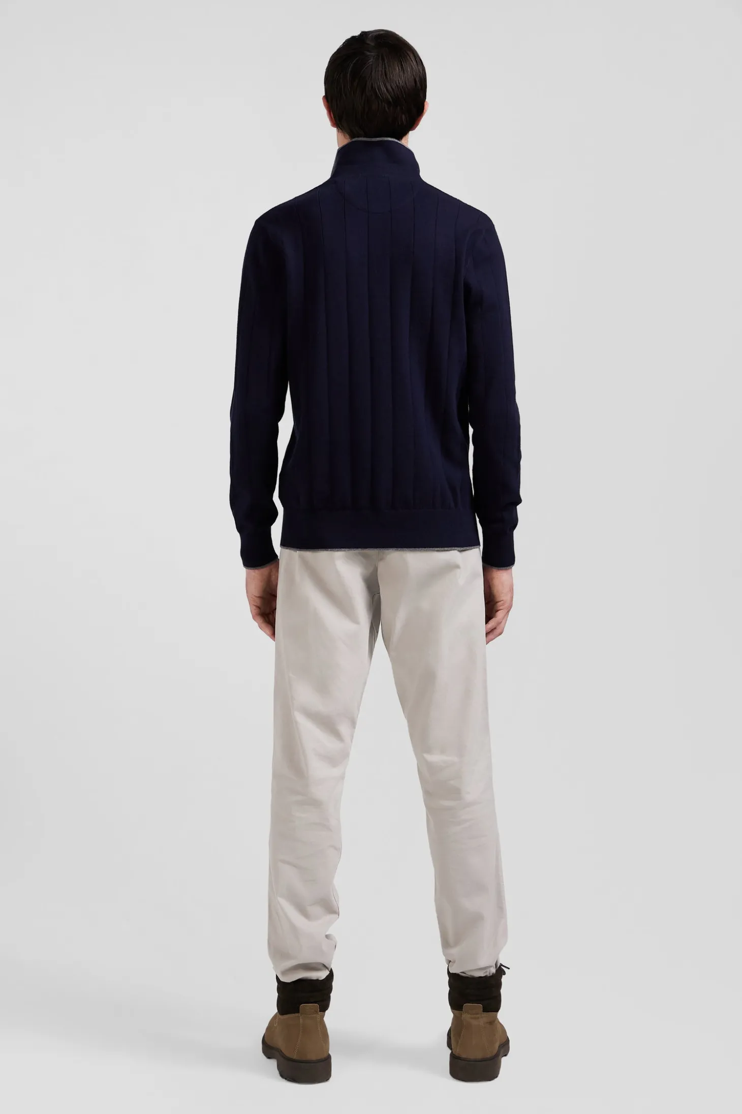 Pull col maillot en coton et cachemire bleu marine coupe Regular