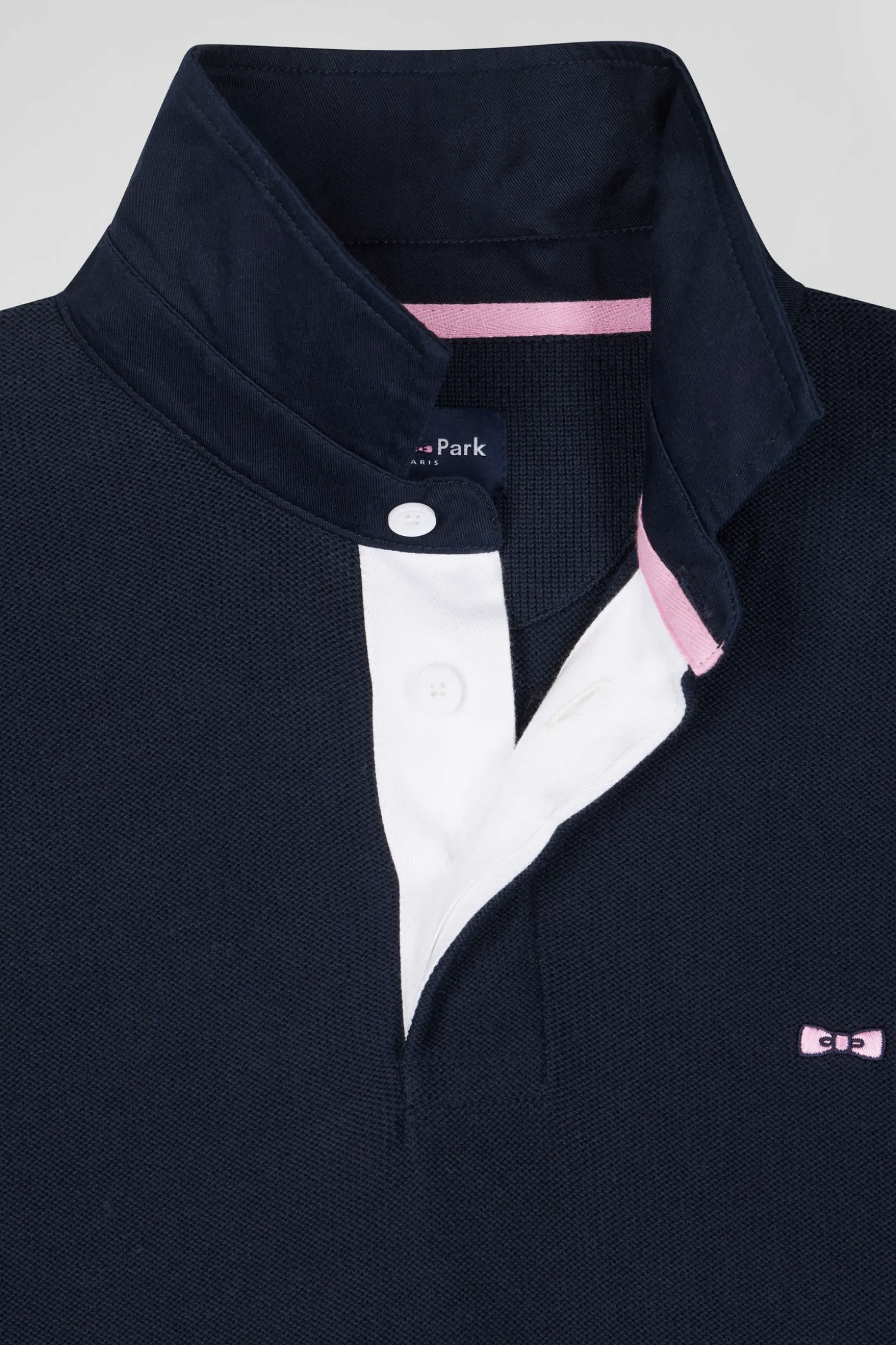 Pull col maillot en coton bleu marine coupe Regular broderie 10