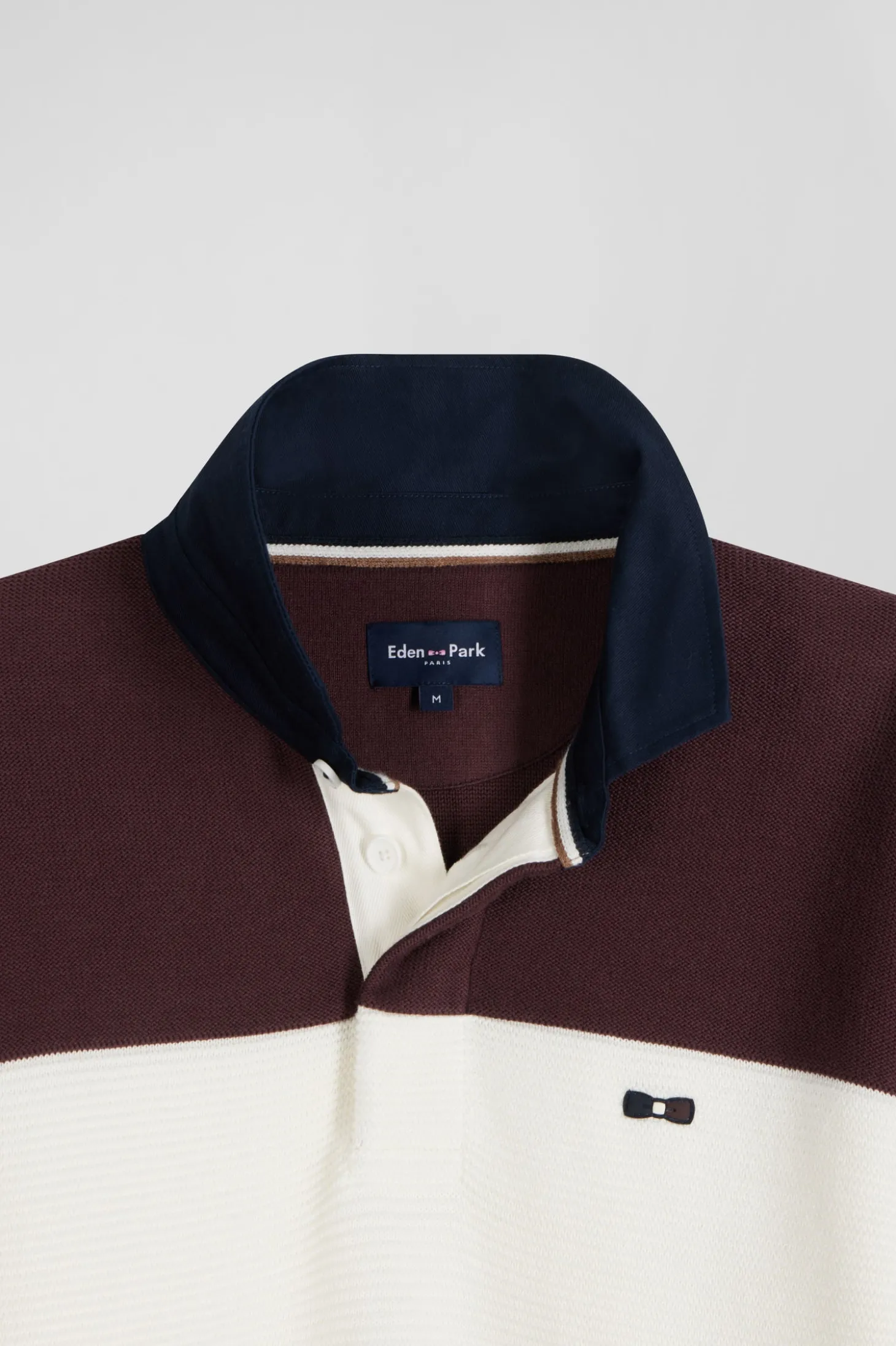 Pull col maillot en coton bordeaux à jeux de maille coupe Regular
