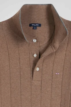 Pull col maillot en coton et cachemire marron coupe Regular