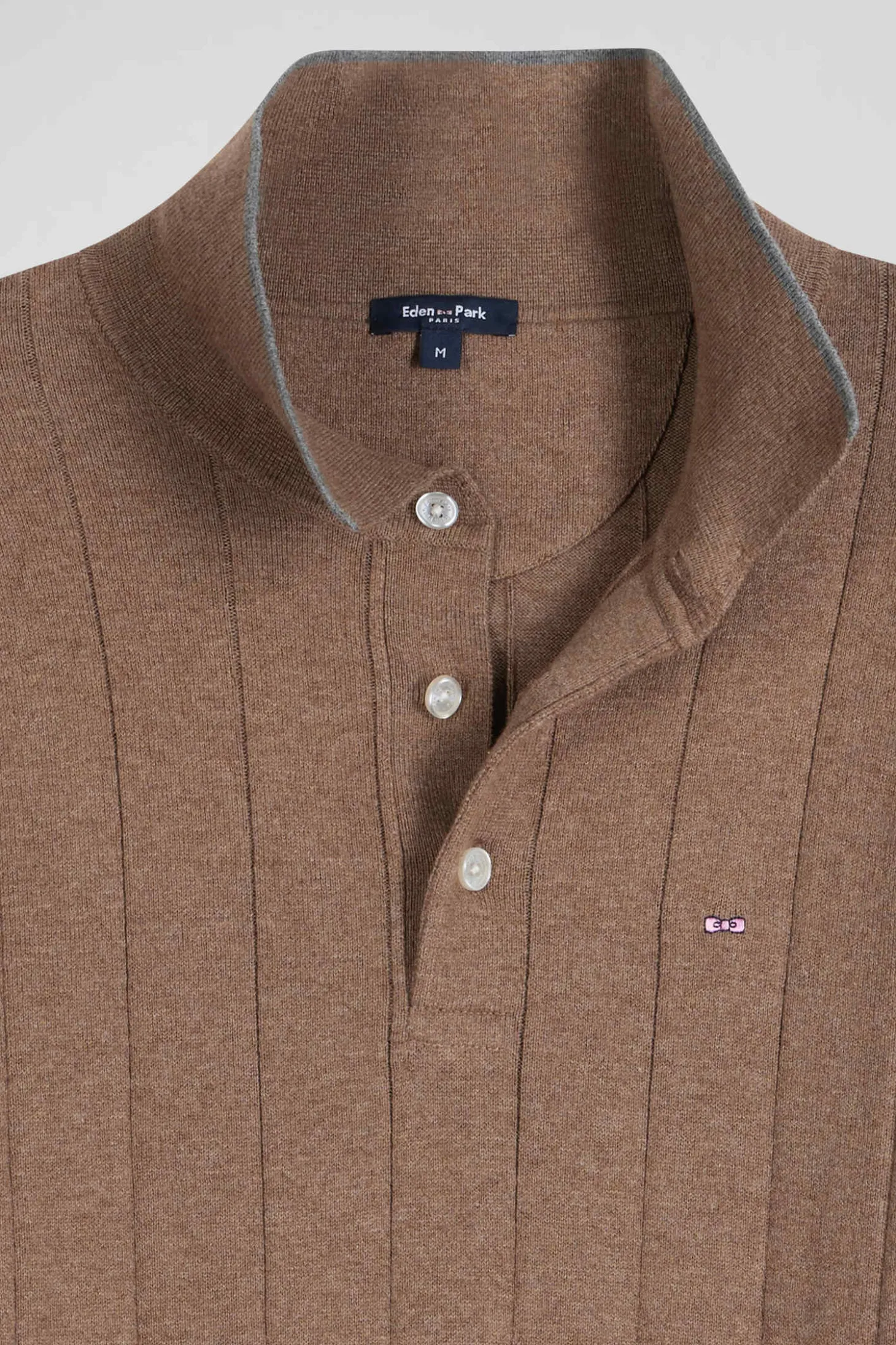 Pull col maillot en coton et cachemire marron coupe Regular