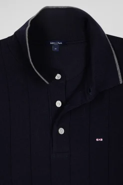 Pull col maillot en coton et cachemire bleu marine coupe Regular