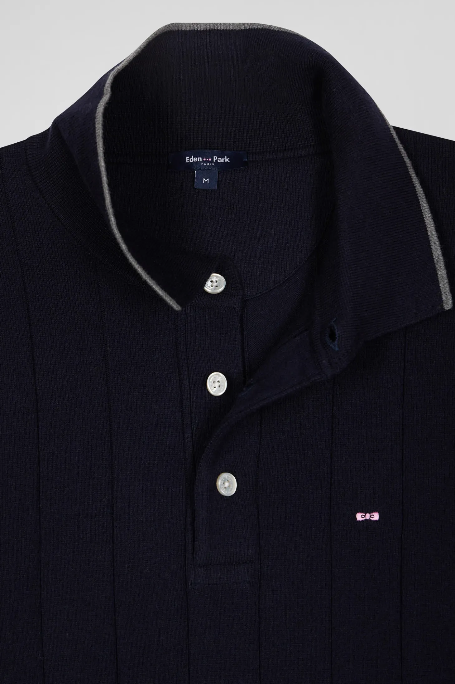 Pull col maillot en coton et cachemire bleu marine coupe Regular