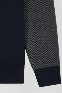 Pull col maillot en coton bleu marine coupe Regular jacquard pied-de-poule