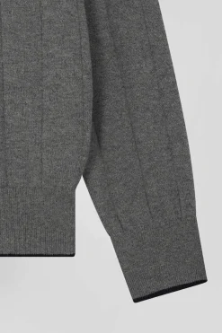 Pull col maillot en coton et cachemire gris coupe Regular
