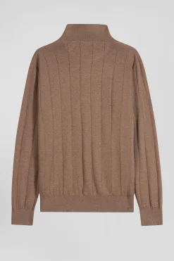 Pull col maillot en coton et cachemire marron coupe Regular