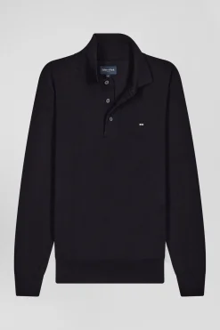 Pull col maillot en laine bleu marine coupe Regular