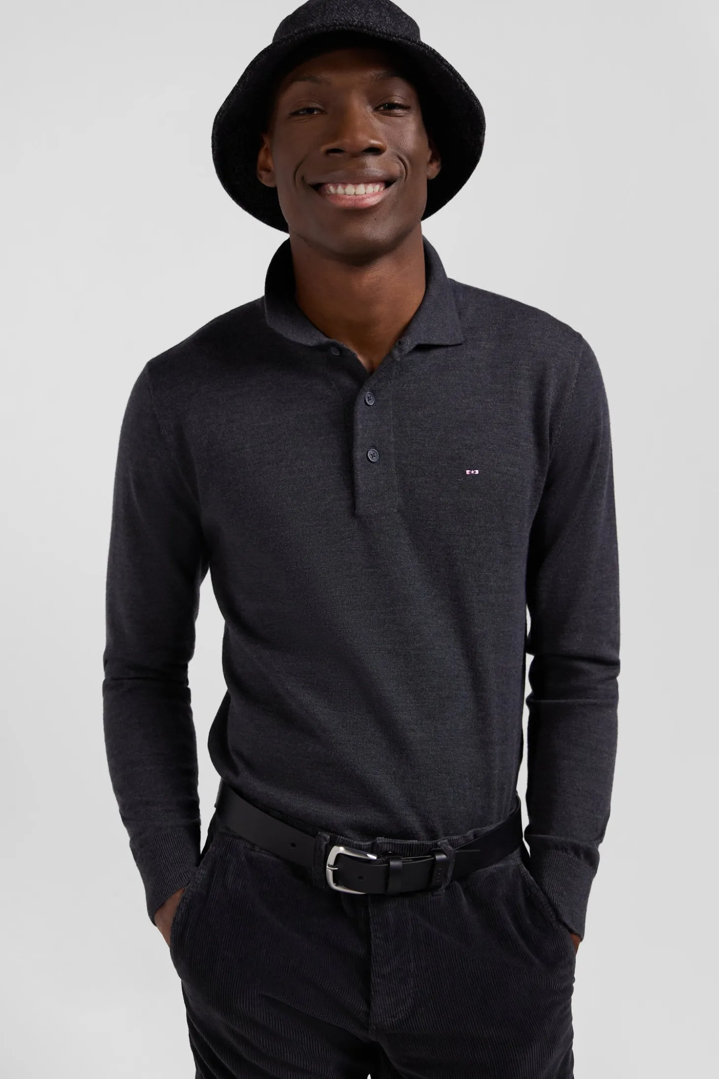 Pull col maillot en laine gris anthracite coupe Regular