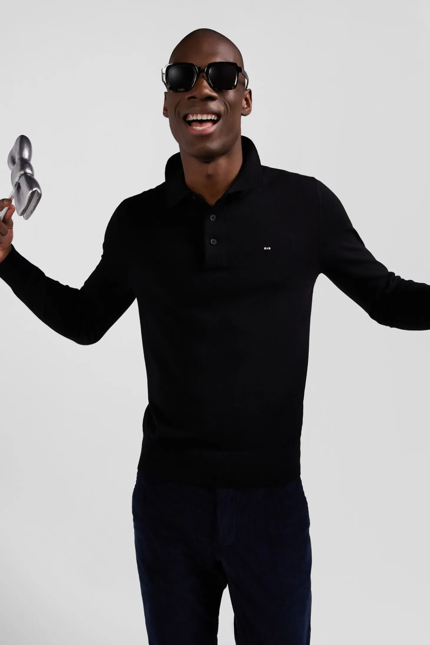 Pull col maillot en laine noir coupe Regular
