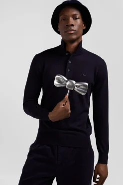 Pull col maillot en laine bleu marine coupe Regular