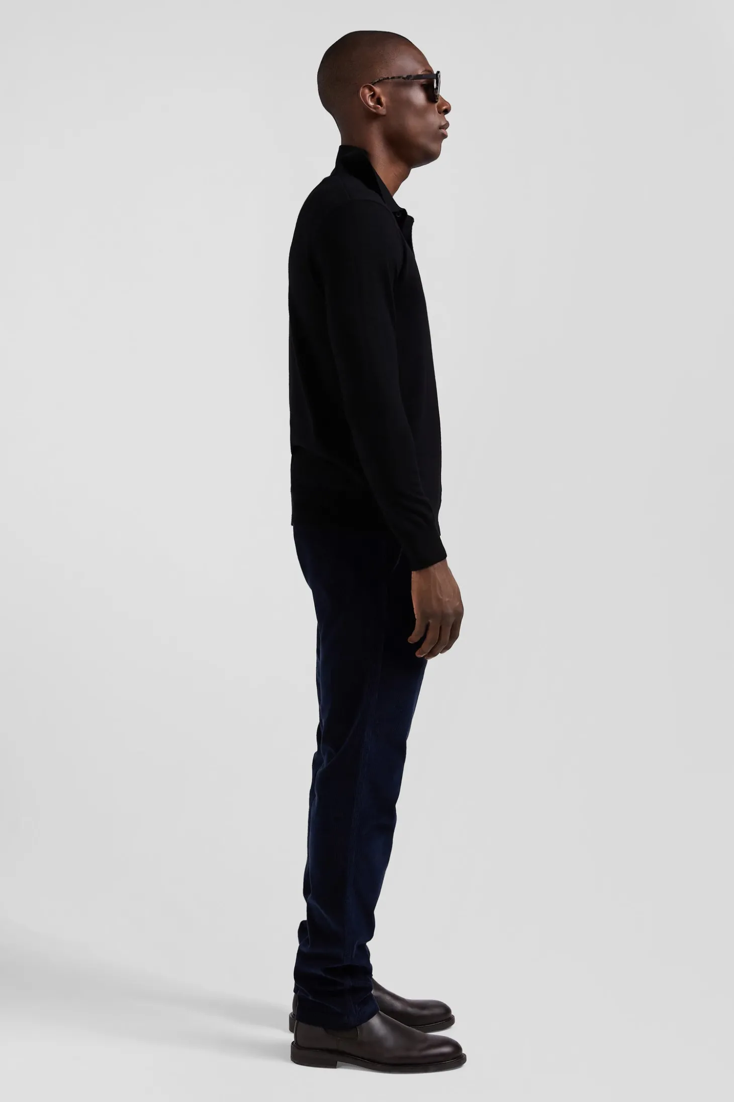 Pull col maillot en laine noir coupe Regular