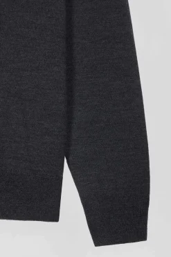Pull col maillot en laine gris anthracite coupe Regular