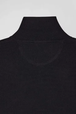 Pull col maillot en laine bleu marine coupe Regular