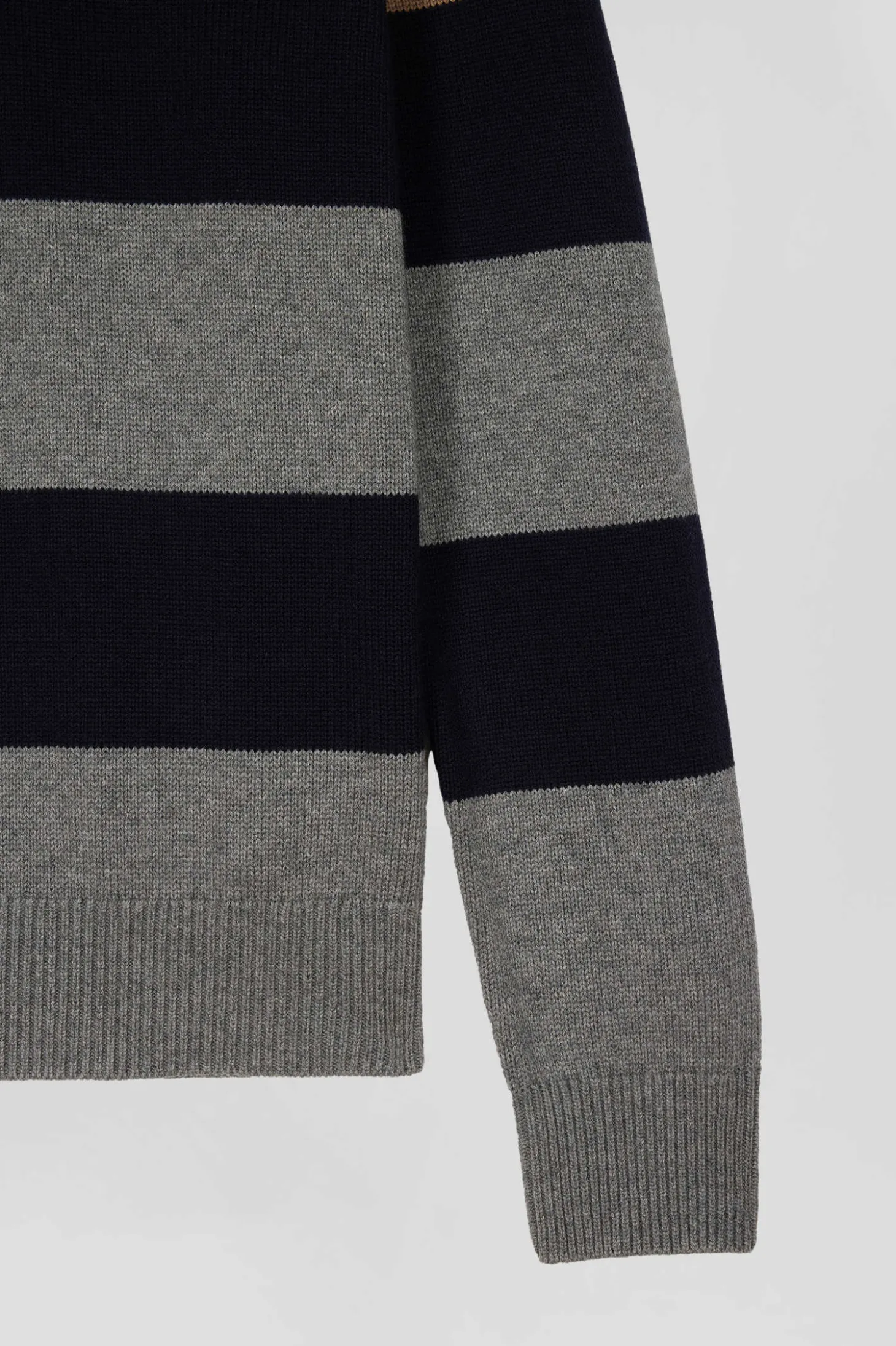 Pull col maillot rayé en laine et coton gris coupe Regular