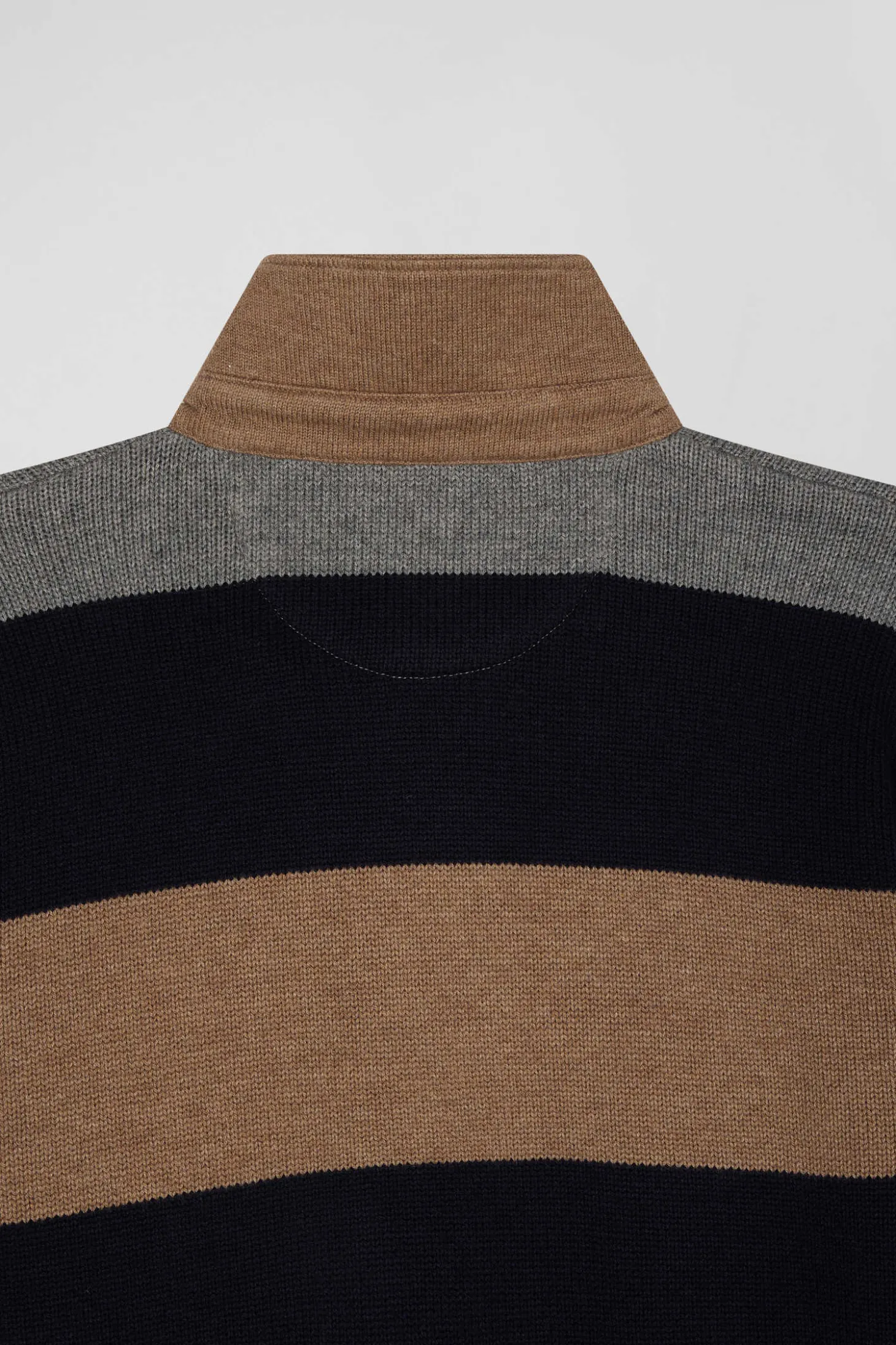 Pull col maillot rayé en laine et coton gris coupe Regular