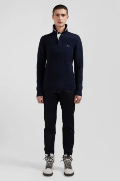 Pull col polo en coton bleu marine coupe Regular