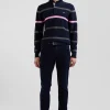 Pull col polo en coton bleu marine rayé coupe Regular