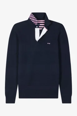 Pull col polo en coton bleu marine coupe Regular