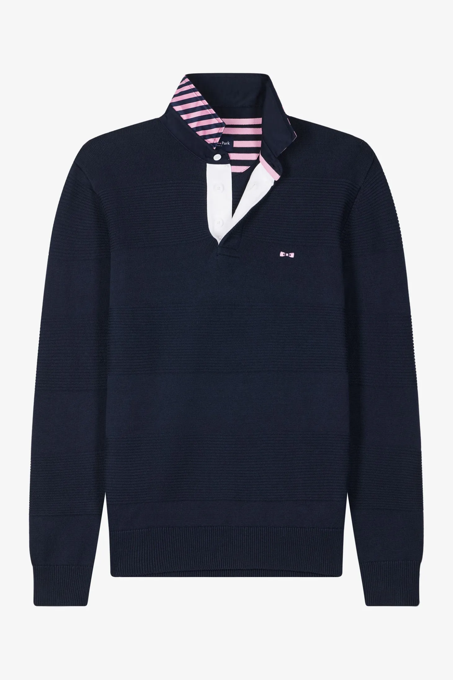 Pull col polo en coton bleu marine coupe Regular