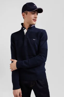 Pull col polo en coton bleu marine coupe Regular