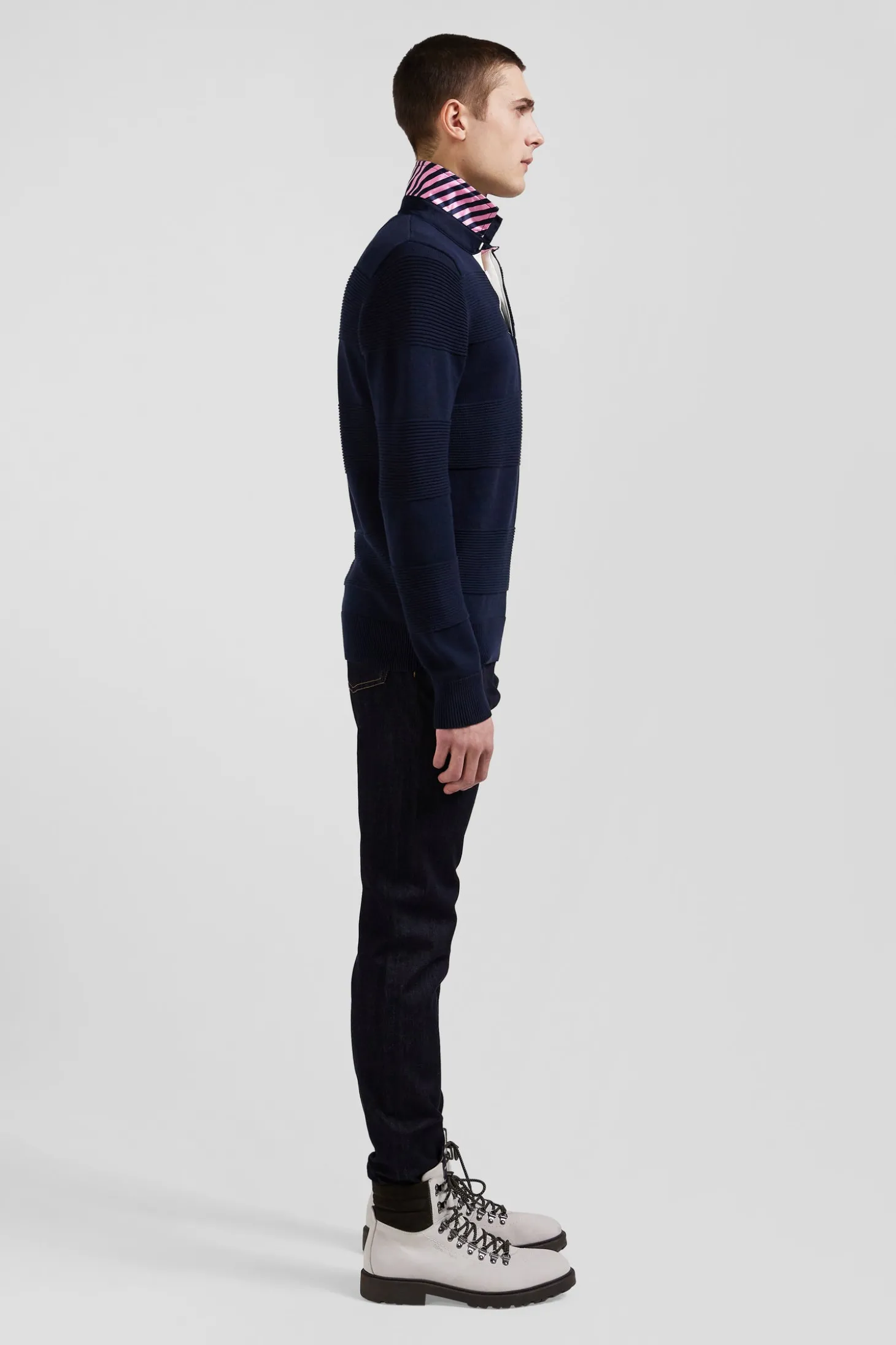 Pull col polo en coton bleu marine coupe Regular