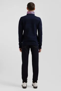 Pull col polo en coton bleu marine coupe Regular