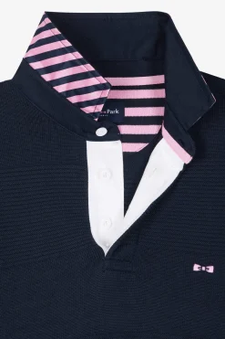 Pull col polo en coton bleu marine coupe Regular
