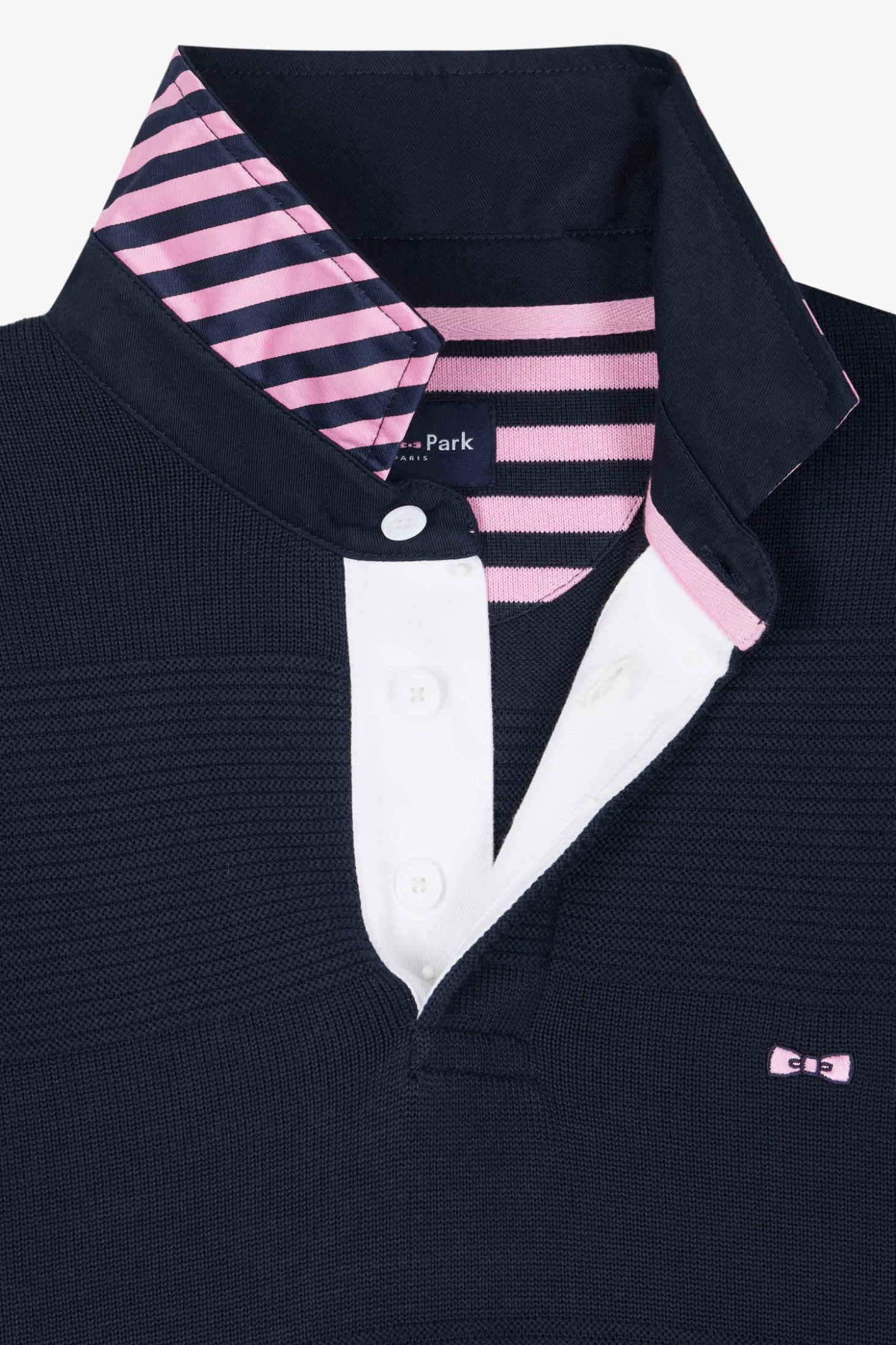 Pull col polo en coton bleu marine coupe Regular