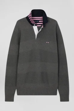 Pull col polo en coton gris anthracite coupe Regular