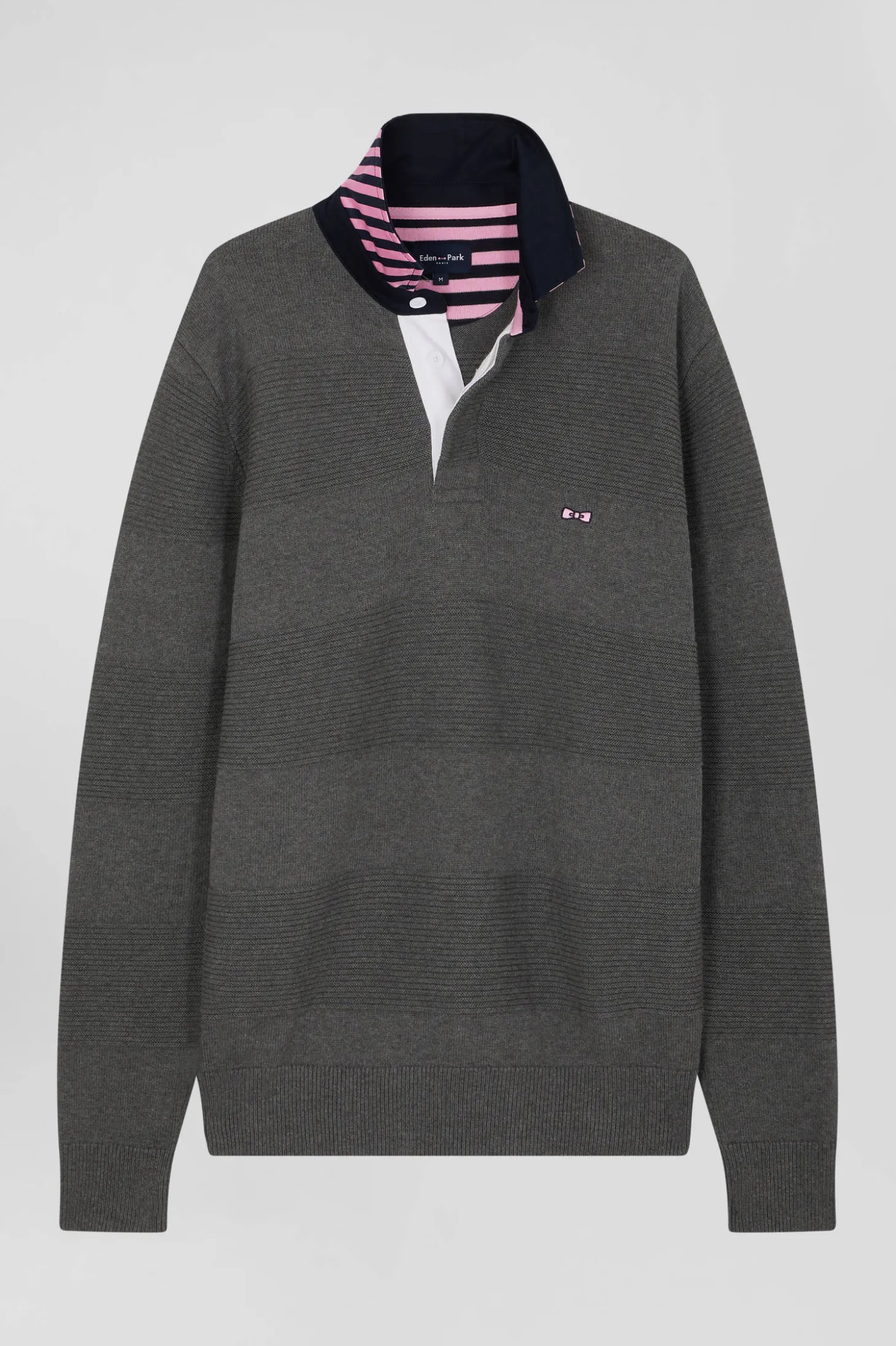 Pull col polo en coton gris anthracite coupe Regular