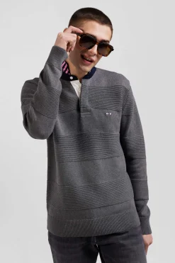 Pull col polo en coton gris anthracite coupe Regular