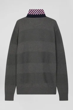 Pull col polo en coton gris anthracite coupe Regular