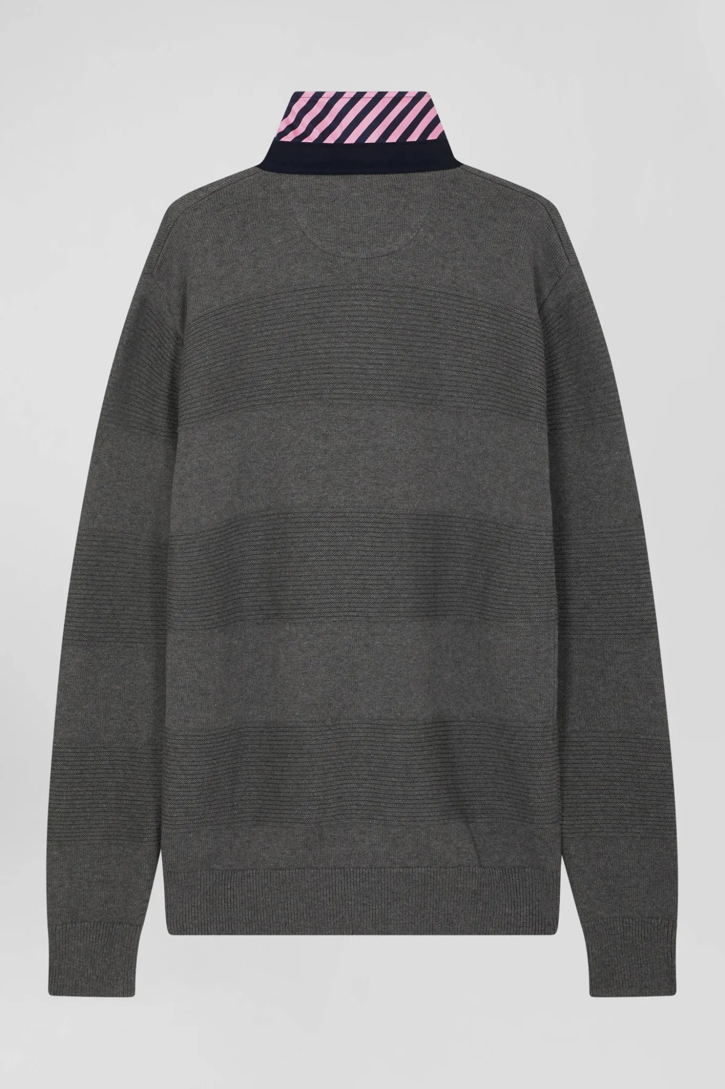 Pull col polo en coton gris anthracite coupe Regular
