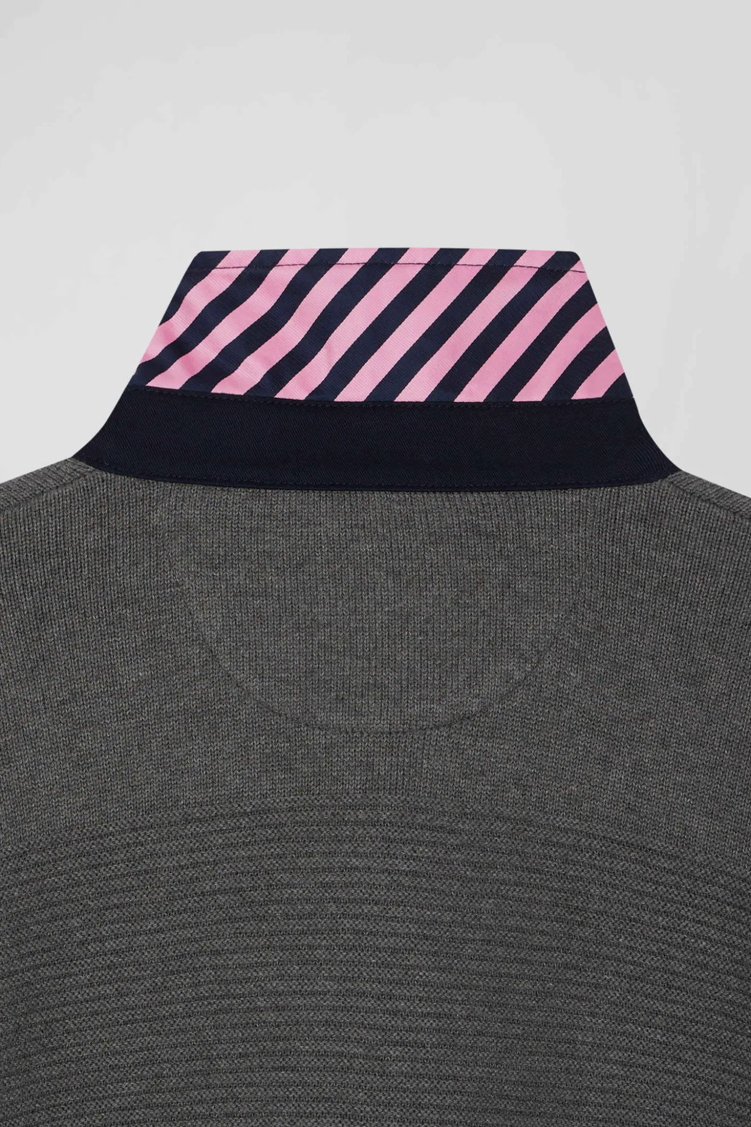 Pull col polo en coton gris anthracite coupe Regular